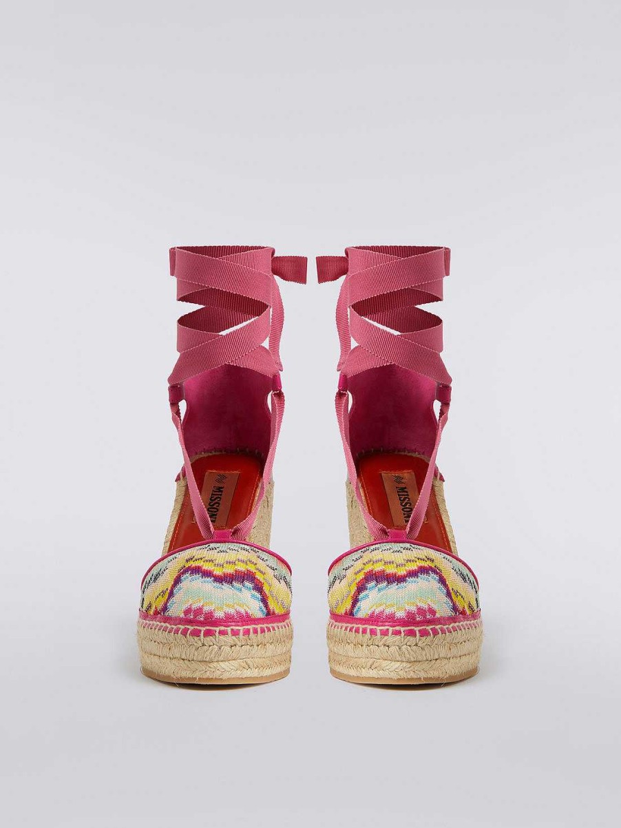 Donne Missoni Scarpe | Espadrillas Con Tomaia In Tessuto Chevron E Zeppa Multicolore