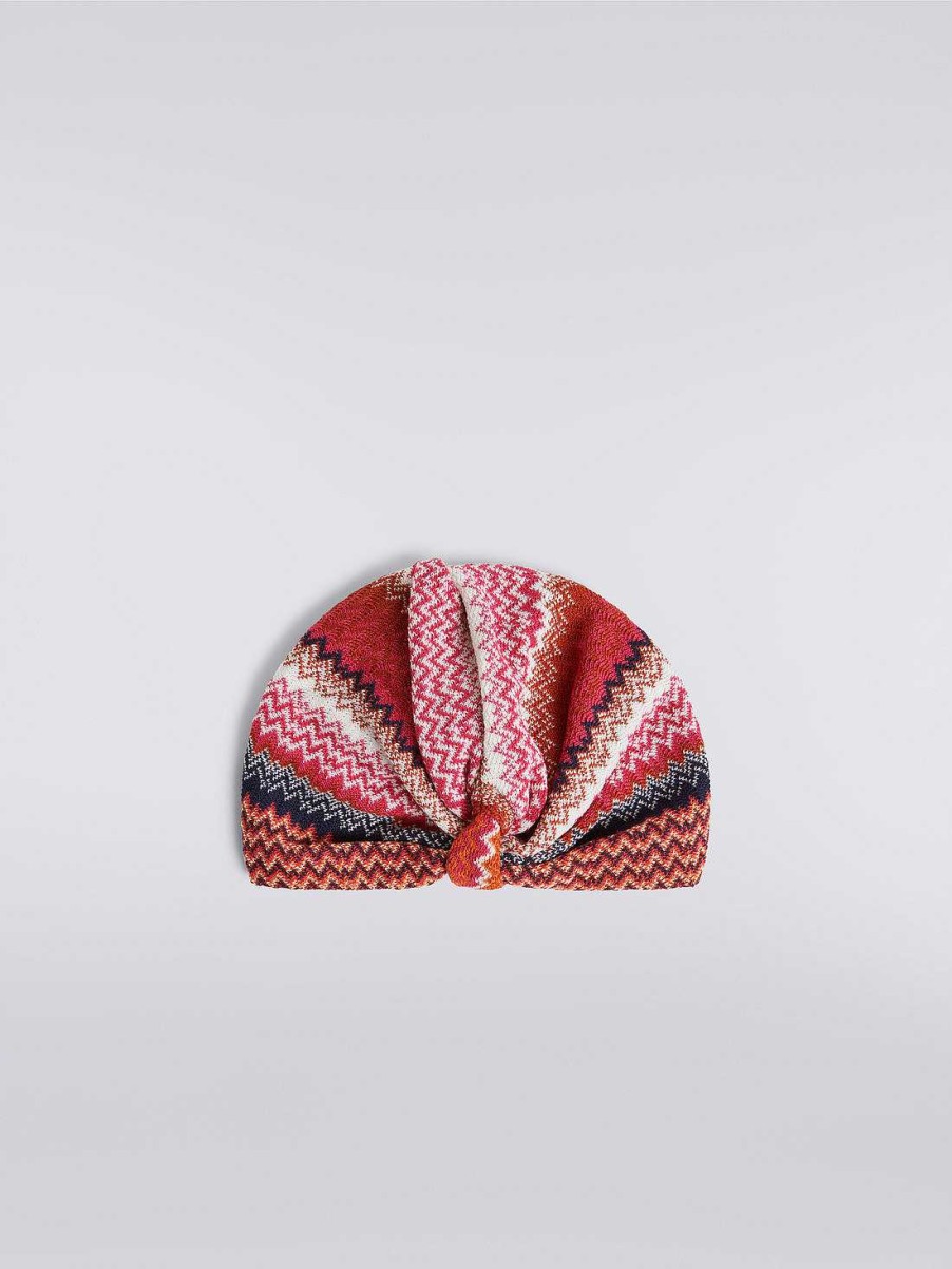 Donne Missoni Accessori Per Capelli | Turbante In Misto Lana Con Motivo Zigzag Multicolore