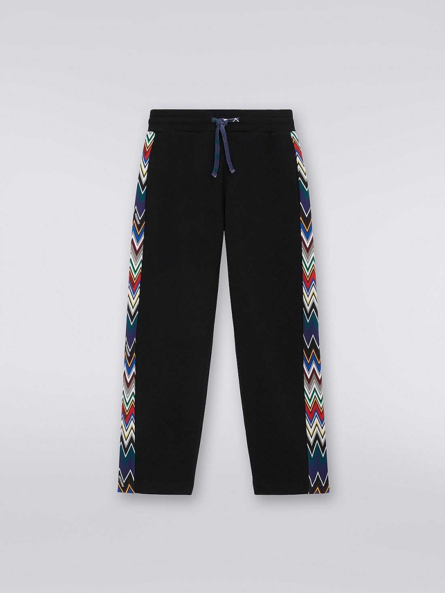 Ragazzo (4-14 Anni) Missoni | Joggers In Felpa Di Cotone Con Inserti Chevron Nero