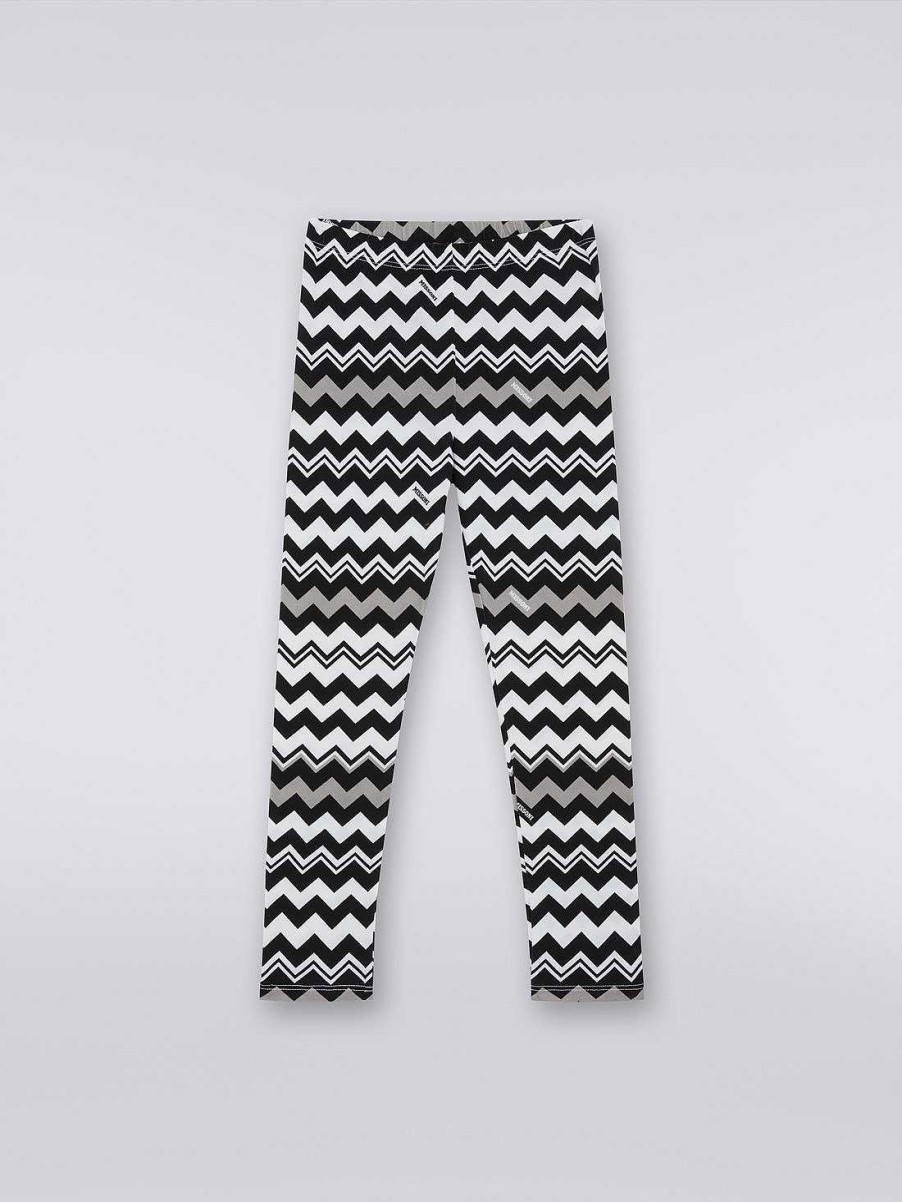 Ragazza (4-14 Anni) Missoni | Leggings In Misto Cotone A Zigzag Nero Bianco