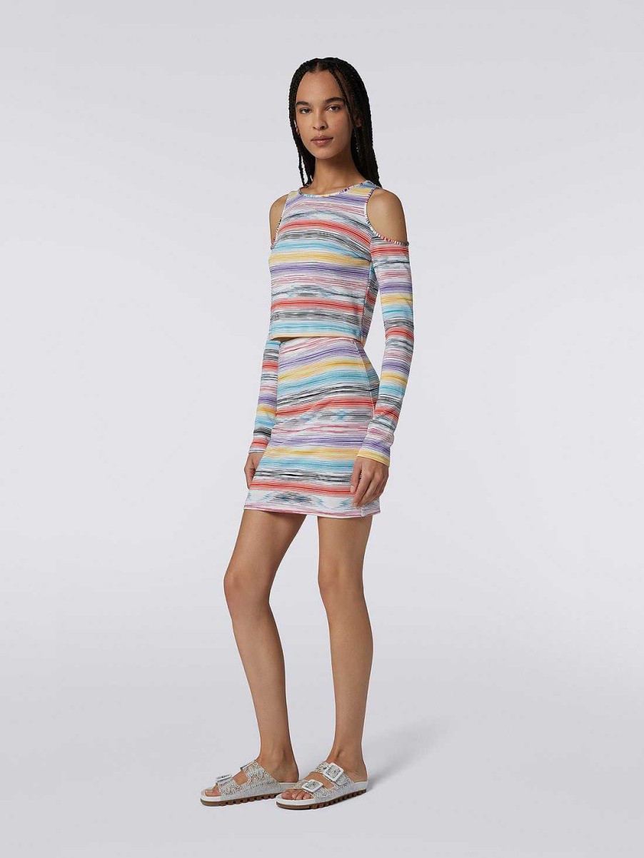 Donne Missoni Abbigliamento Da Spiaggia | T-Shirt A Maniche Lunghe In Cotone E Viscosa Rigata Multicolore