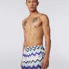 Uomini Missoni Costume Da Bagno | Boxer Da Bagno In Misto Nylon Con Grande Stampa A Zigzag Blu, Grigio E Bianco