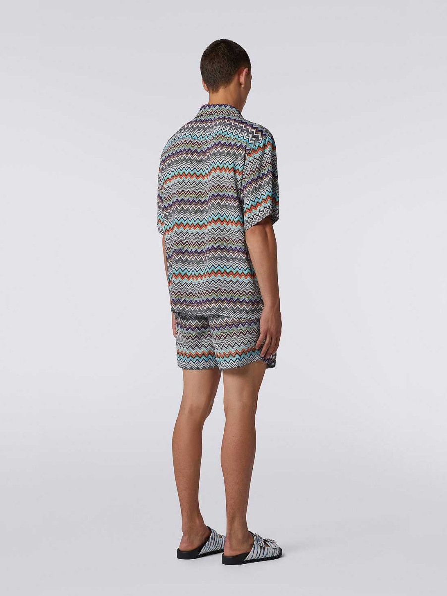 Uomini Missoni Camicie | Maglia Bowling In Viscosa A Maniche Corte Multicolore