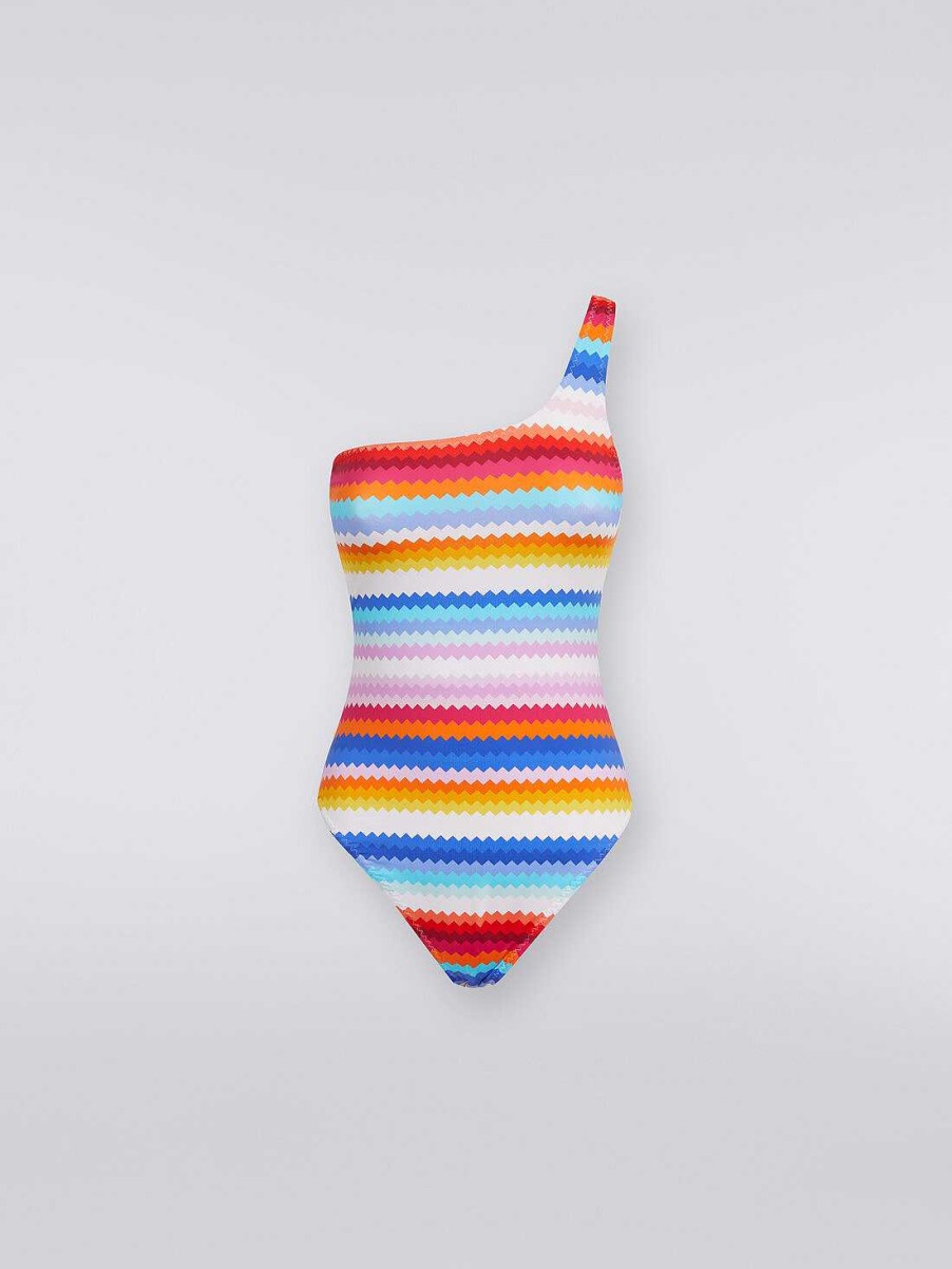 Donne Missoni Costumi Da Bagno | Costume Intero Monospalla Con Stampa Zigzag Multicolore