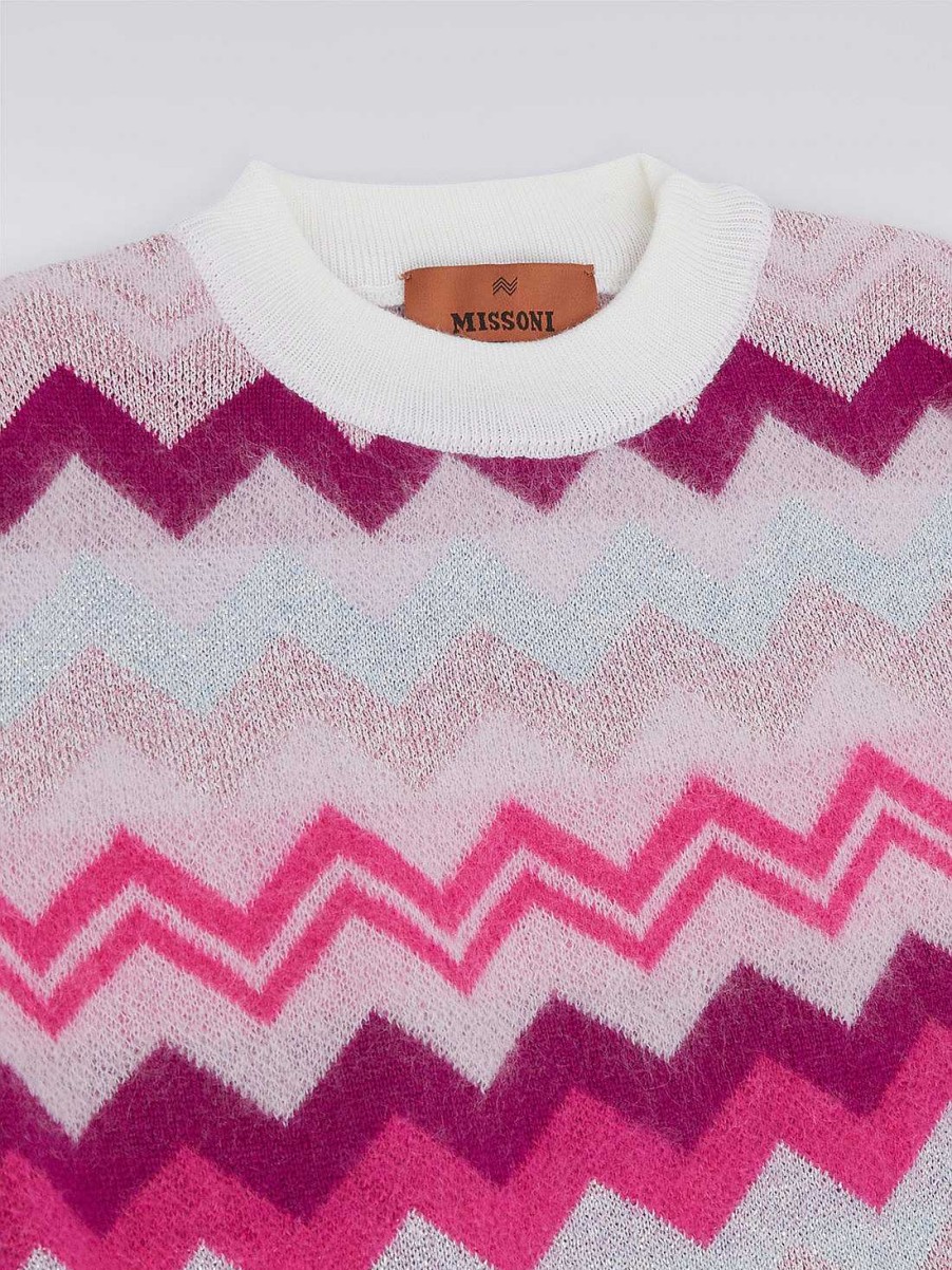 Ragazza (4-14 Anni) Missoni | Abito In Lana Zigzag Con Logo Multicolore