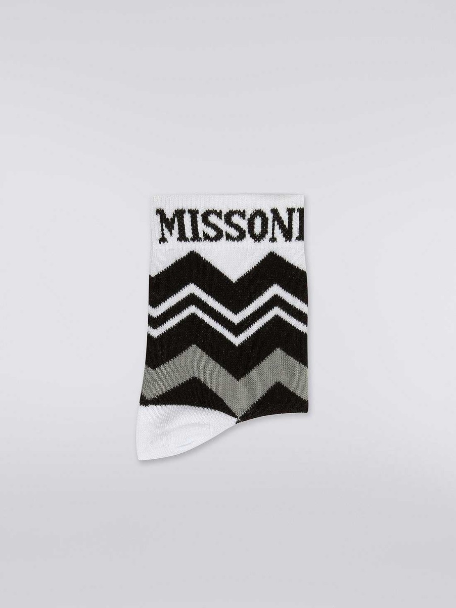 Ragazzo (4-14 Anni) Missoni | Calzini In Misto Cotone A Zigzag Nero Bianco