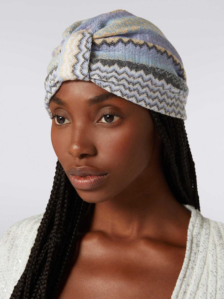 Donne Missoni Accessori Per Capelli | Turbante In Misto Lana Con Motivo Zigzag Multicolore