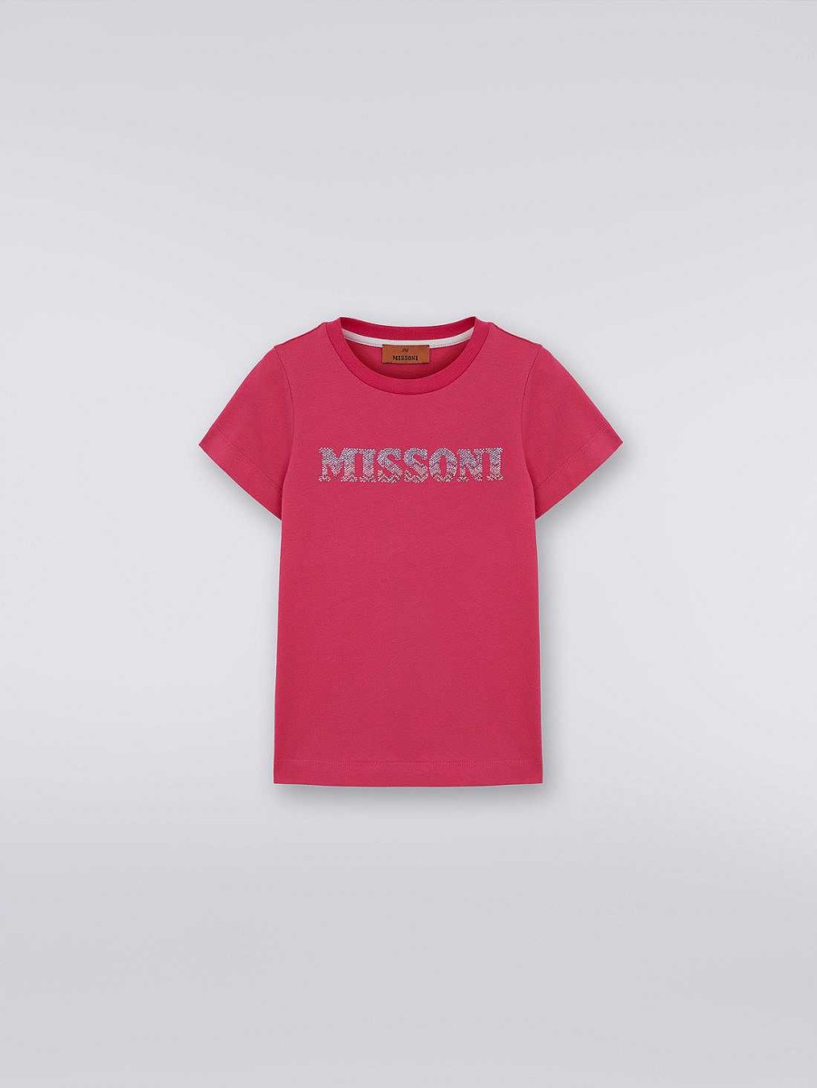 Ragazza (4-14 Anni) Missoni | T-Shirt In Cotone Con Logo In Strass Multicolore