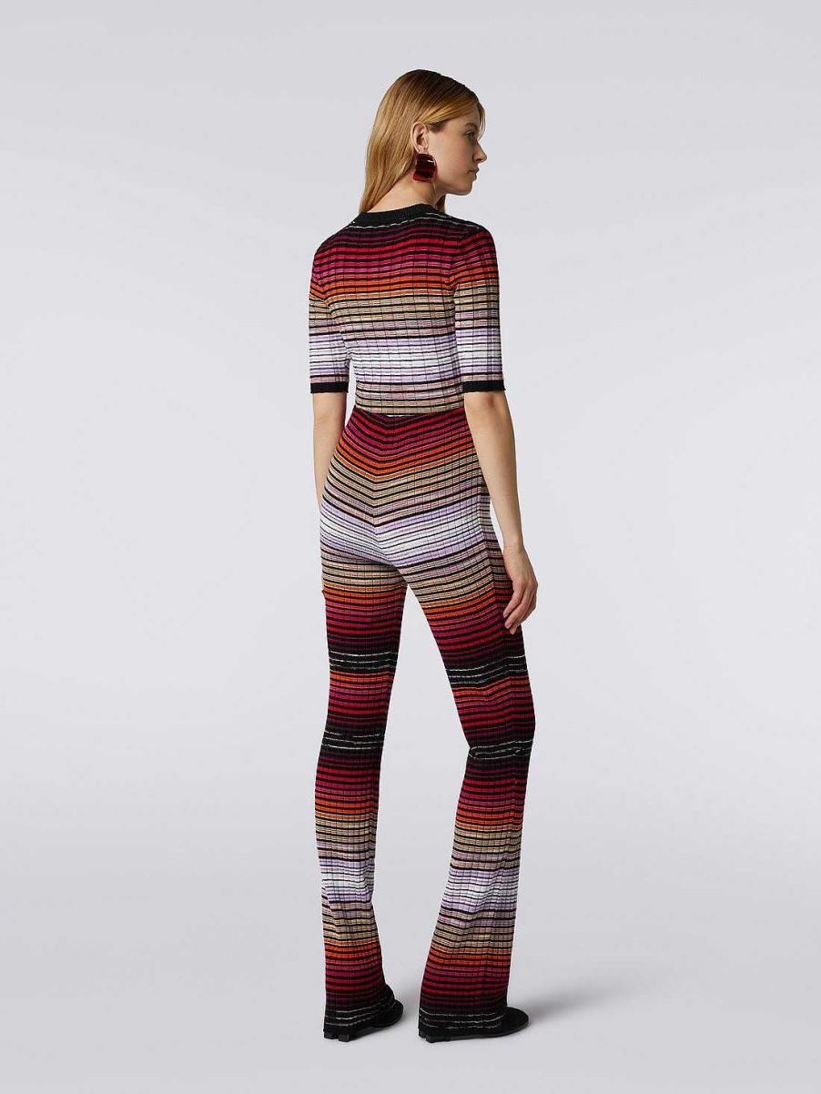 Donne Missoni Pantaloni | Pantaloni Svasati A Righe In Cotone E Viscosa Multicolore