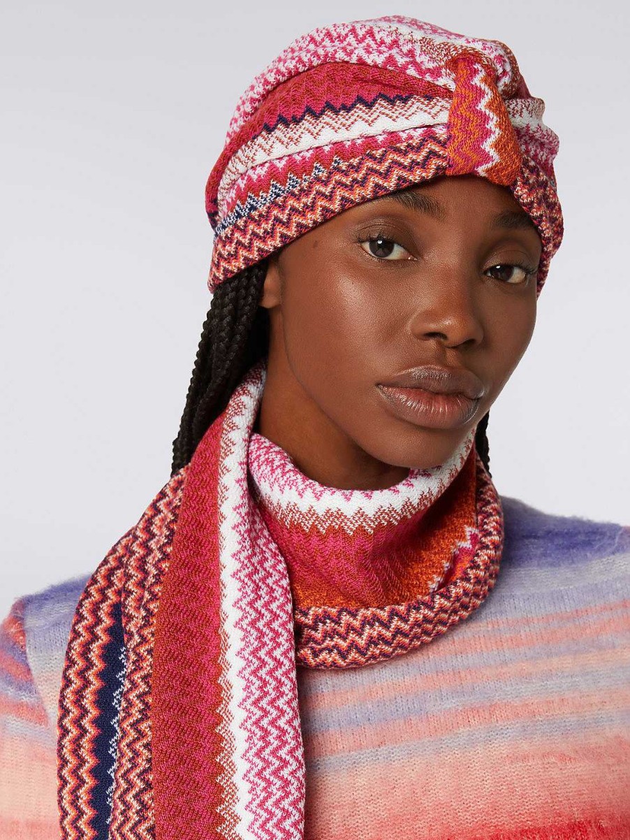 Donne Missoni Accessori Per Capelli | Turbante In Misto Lana Con Motivo Zigzag Multicolore