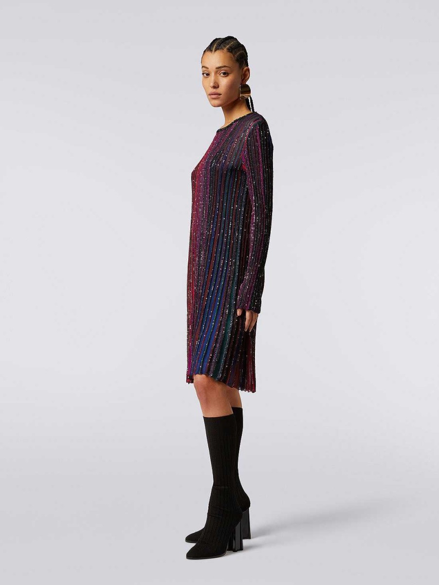 Donne Missoni Vestiti | Abito A Maniche Lunghe Con Paillettes Multicolore