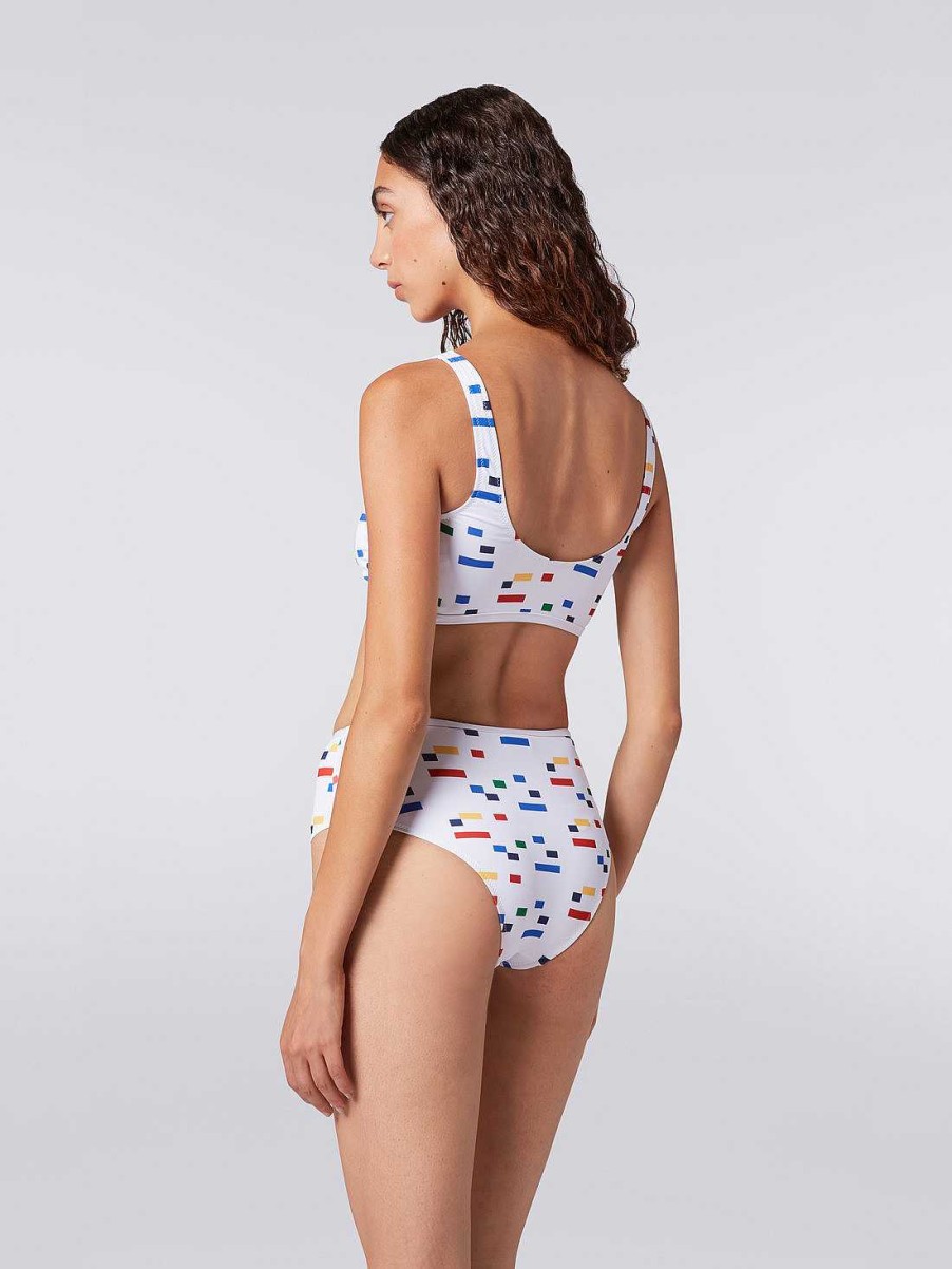 Donne Missoni Costumi Da Bagno | Bikini Sportivo In Tessuto Tecnico Elasticizzato Con Stampa Pixel Patrimonio Bianco E Multicolore