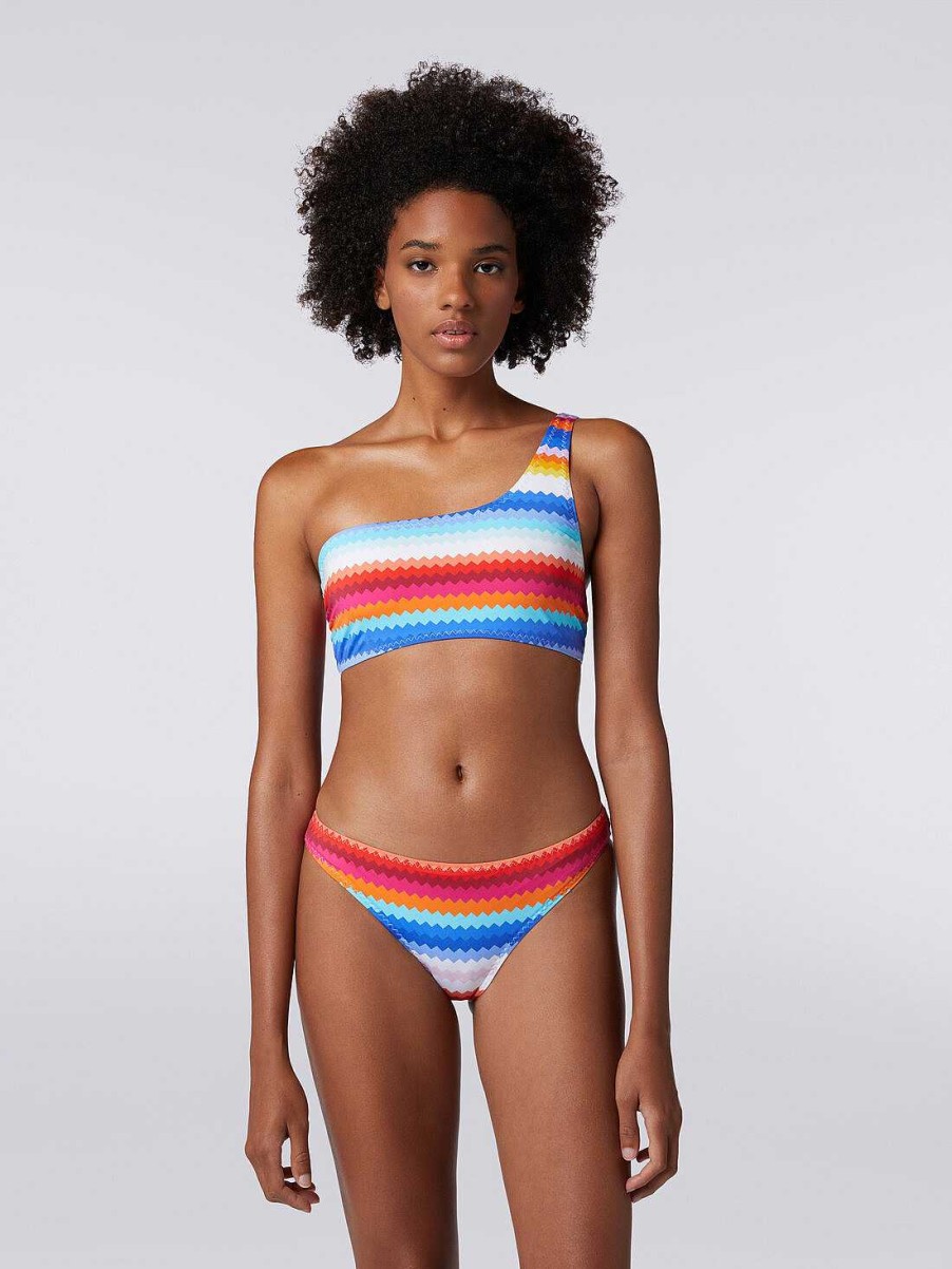 Donne Missoni Costumi Da Bagno | Bikini Monospalla In Nylon Stretch Con Stampa Zigzag Multicolore