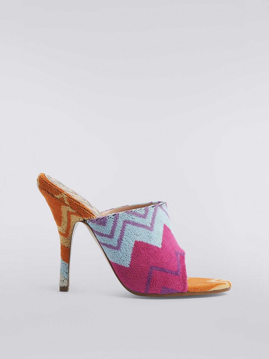 Donne Missoni Scarpe | Sandali Mules Con Tacco A Zigzag E Tomaia In Spugna Multicolore