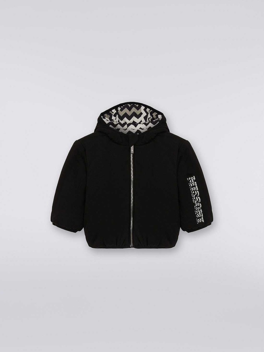 Ragazzo (4-14 Anni) Missoni | Giubbino In Nylon Zig Zag Double Face Con Logo Nero Bianco