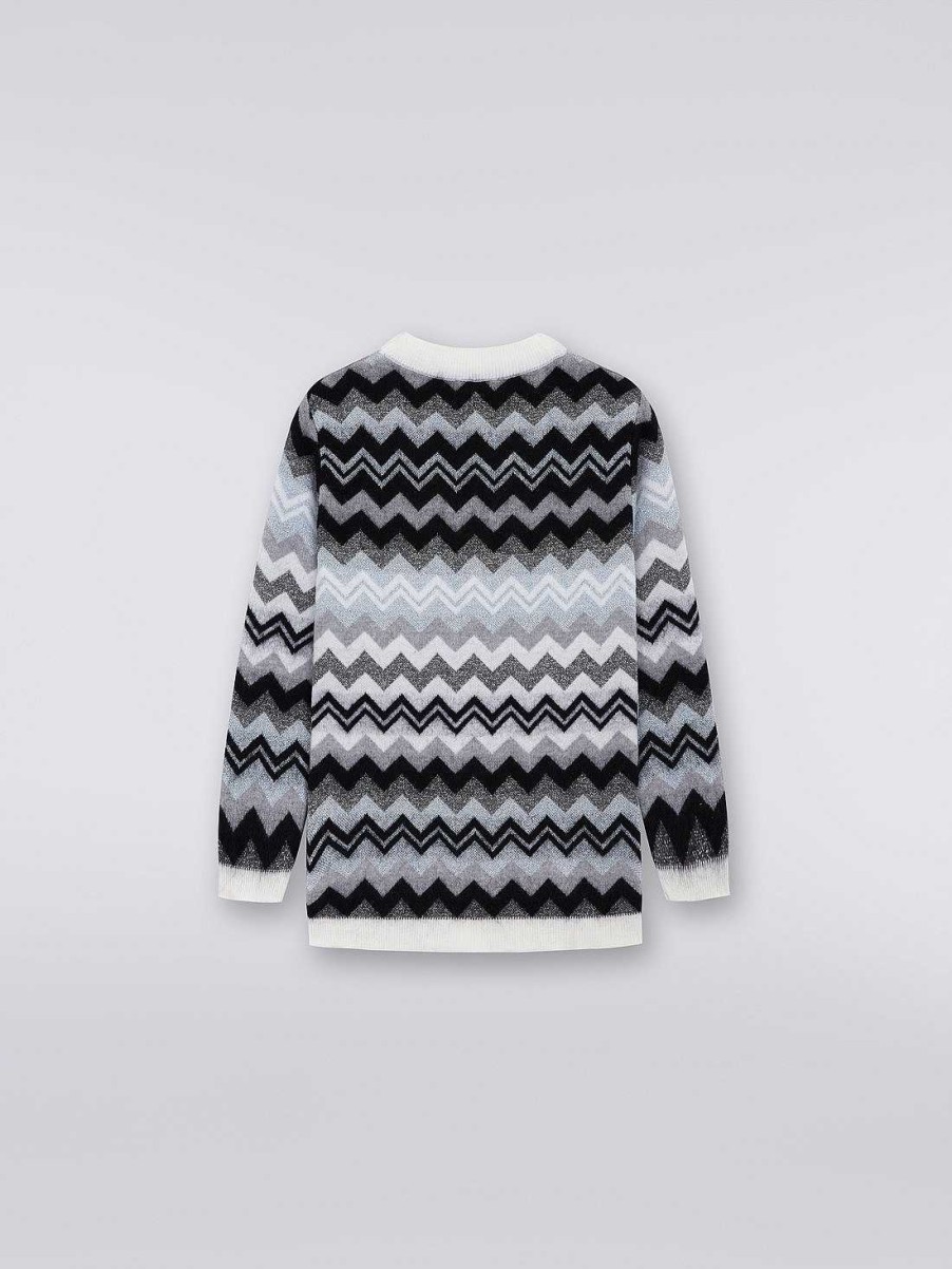 Ragazza (4-14 Anni) Missoni | Cardigan In Lana A Zigzag Con Tasche Nero Bianco