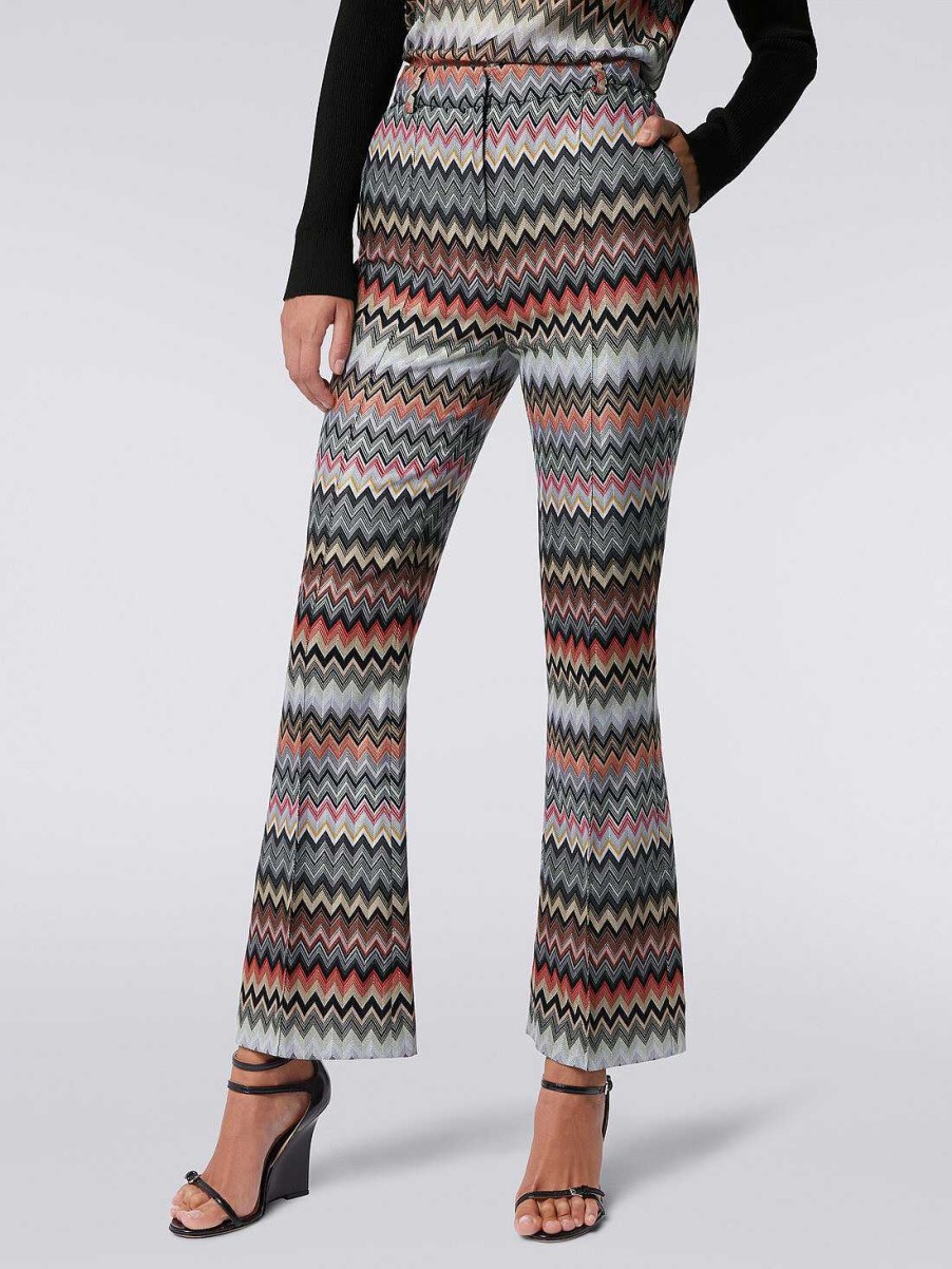 Donne Missoni Pantaloni | Pantaloni Cropped In Viscosa E Cotone A Zigzag Multicolore