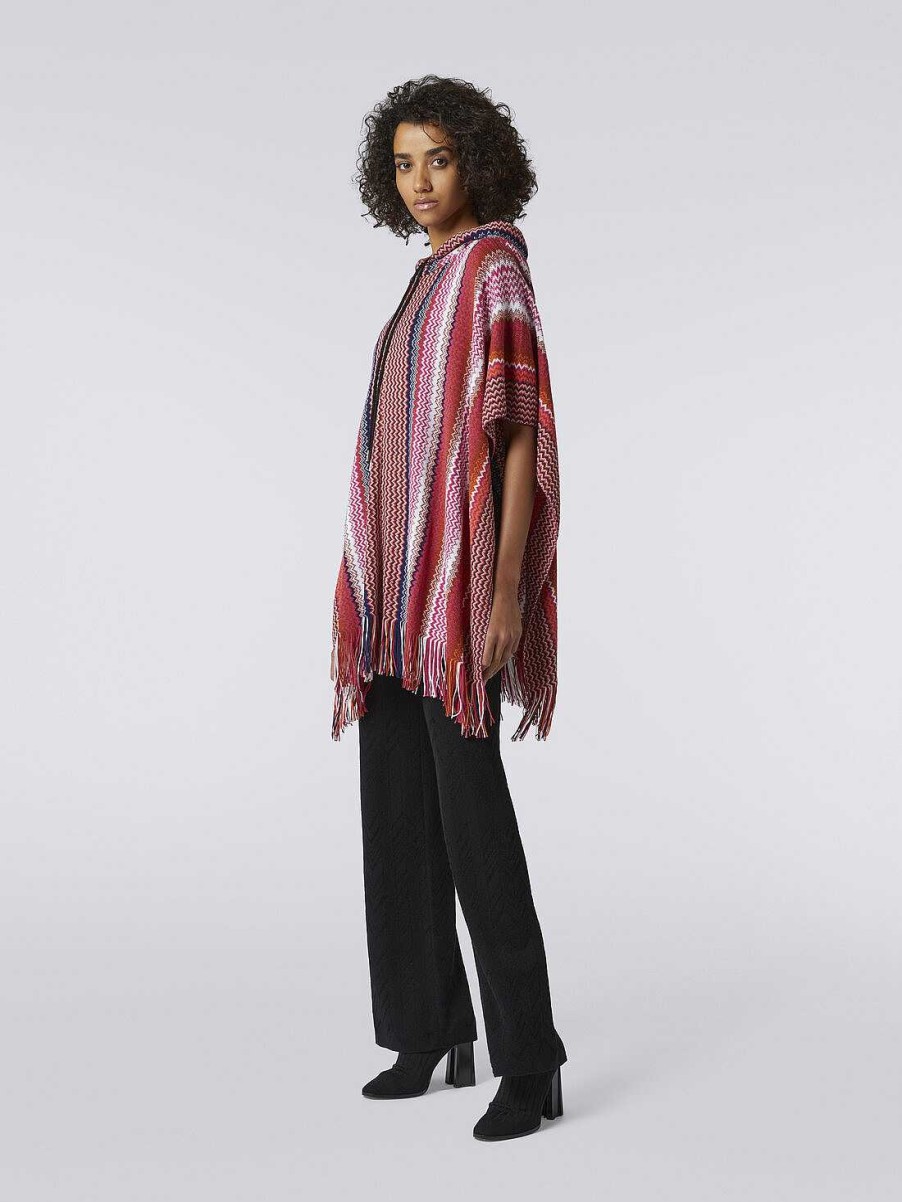 Donne Missoni Cappotti E Giacche | Poncho In Misto Lana A Zig Zag Con Bordo Sfrangiato Multicolore