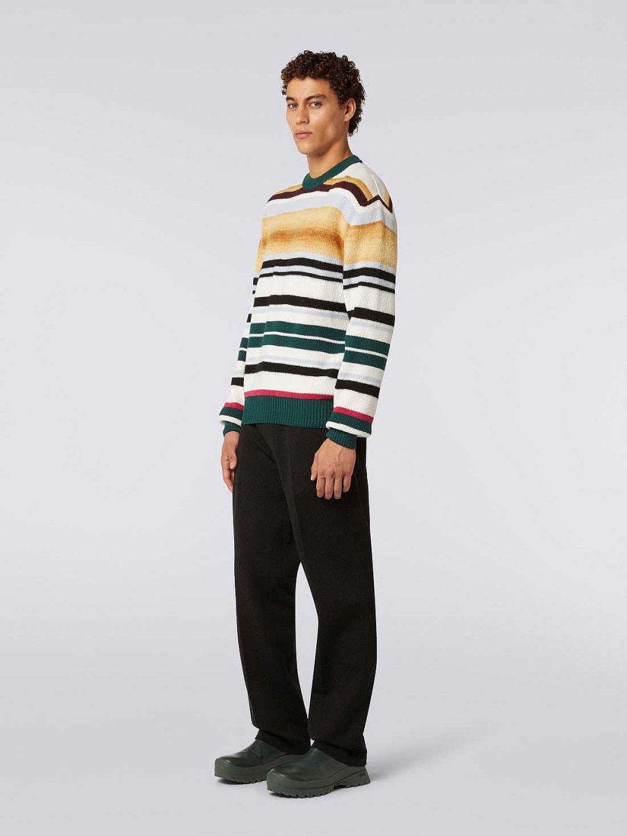 Uomini Missoni Maglieria | Pullover Girocollo In Misto Lana Rigata Multicolore