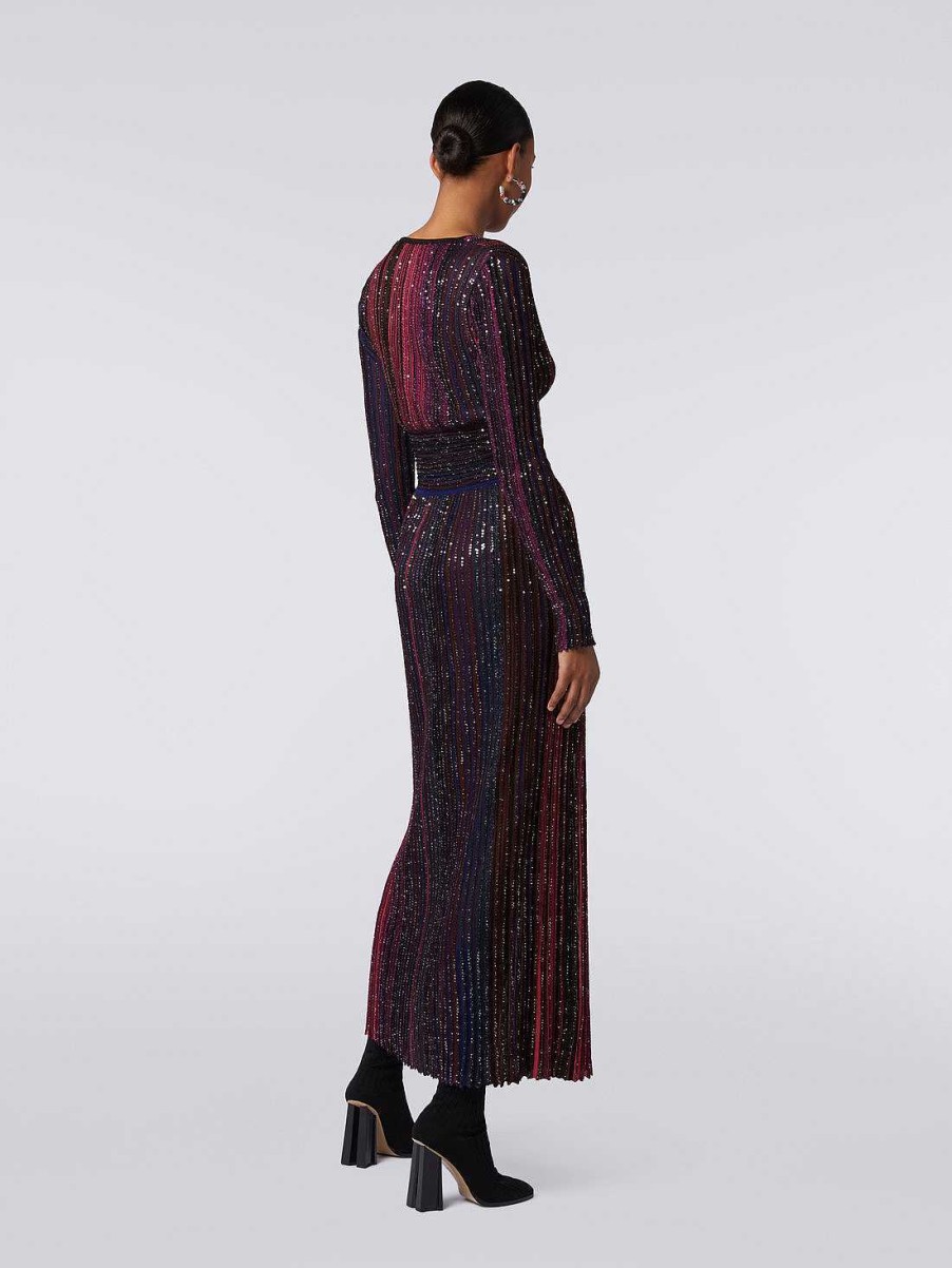 Donne Missoni Vestiti | Abito Lungo In Viscosa Con Paillettes E Scollo A V Multicolore