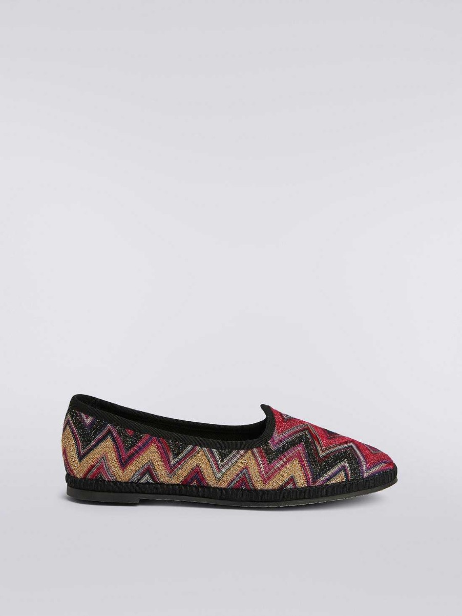 Donne Missoni Scarpe | Friulane In Tessuto Chevron Con Lurex Multicolore