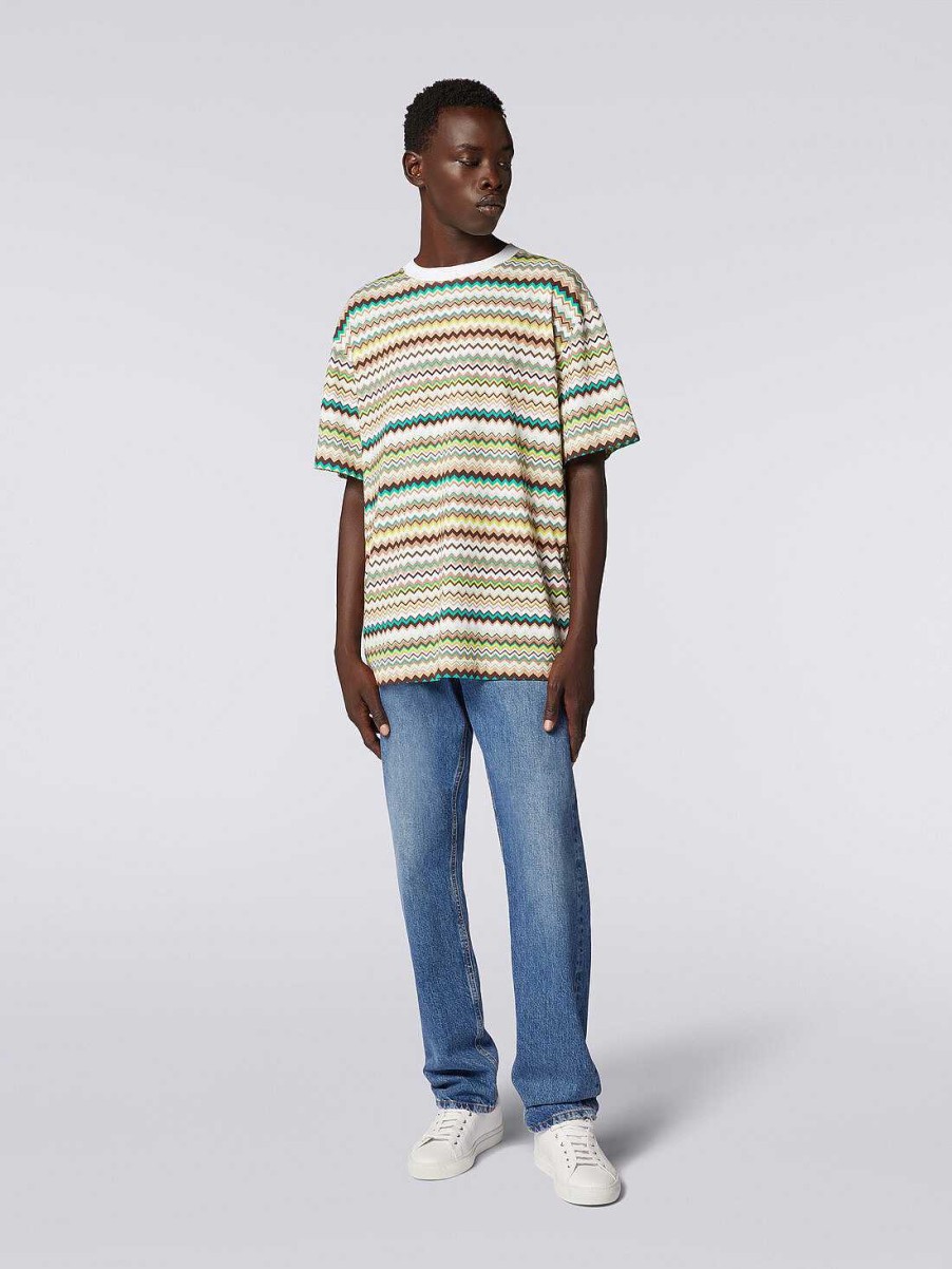 Uomini Missoni Polo E Magliette | T-Shirt Oversize In Cotone Con Stampa Zigzag Multicolore