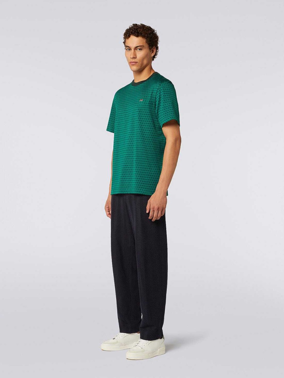 Uomini Missoni Polo E Magliette | T-Shirt Girocollo In Cotone Con Ricamo Verde