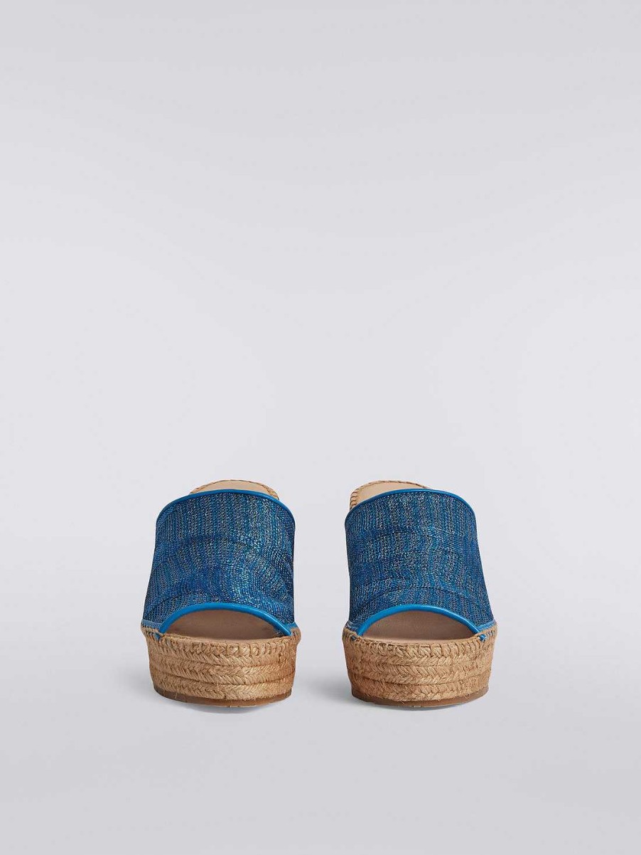 Donne Missoni Accessori | Espadrillas Con Zeppa E Fascia In Maglia Chevron Blu