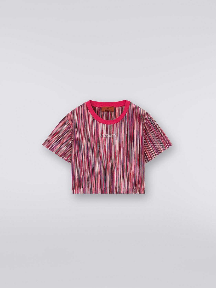 Ragazza (4-14 Anni) Missoni | T-Shirt Girocollo Cropped In Cotone Fiammato Multicolore