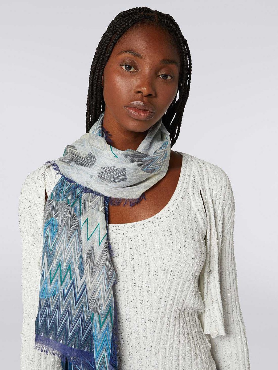 Donne Missoni Sciarpe E Foulard | Stola In Misto Seta Chevron Con Scritta Logo Multicolore