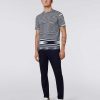 Uomini Missoni Polo E Magliette | T-Shirt Girocollo In Cotone Fiammato Bianco E Blu Navy