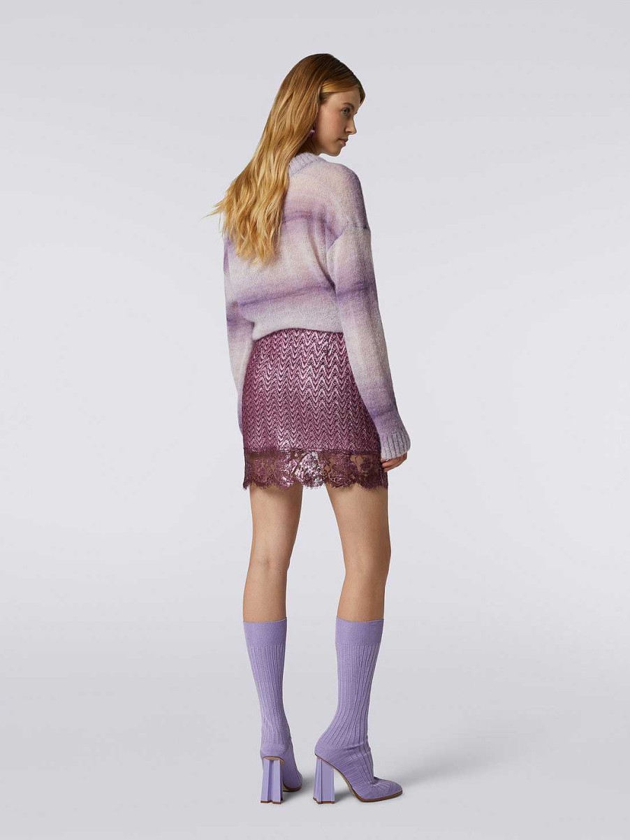 Donne Missoni Gonne | Minigonna In Lana E Viscosa Con Motivo Zigzag E Pizzo Viola