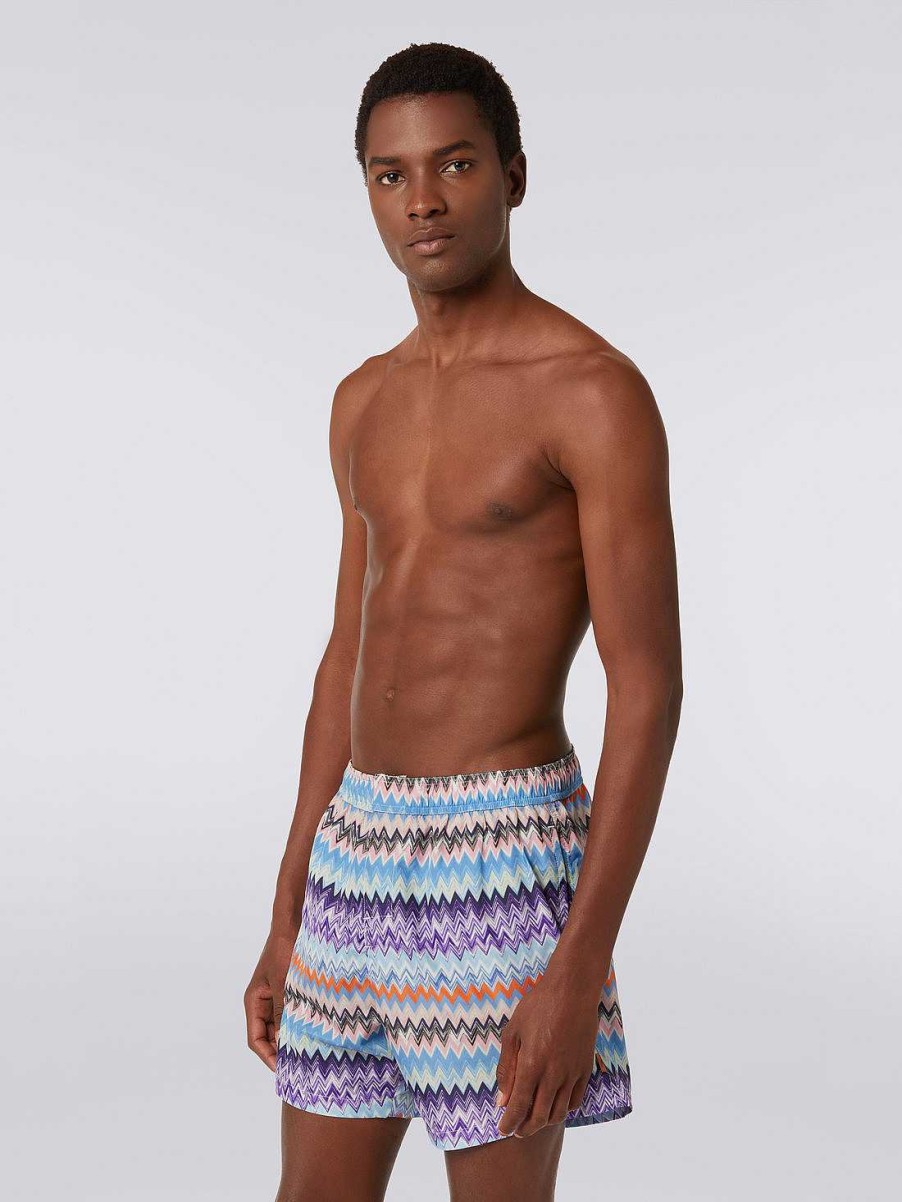 Uomini Missoni Costume Da Bagno | Boxer Da Bagno In Tessuto Tecnico Con Stampa Chevron Blu