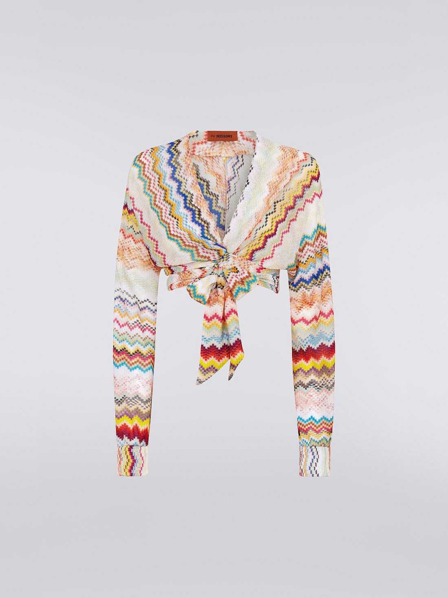 Donne Missoni Abbigliamento Da Spiaggia | Blusa Annodata In Maglia Di Viscosa Effetto 3D Multicolore