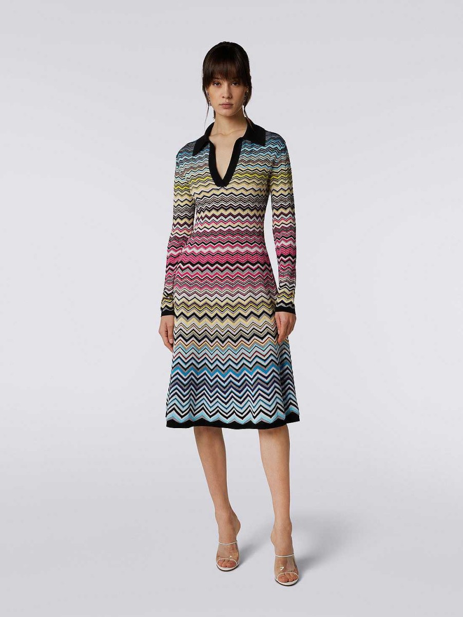 Donne Missoni Vestiti | Abito Longuette In Cotone E Viscosa Chevron Multicolore