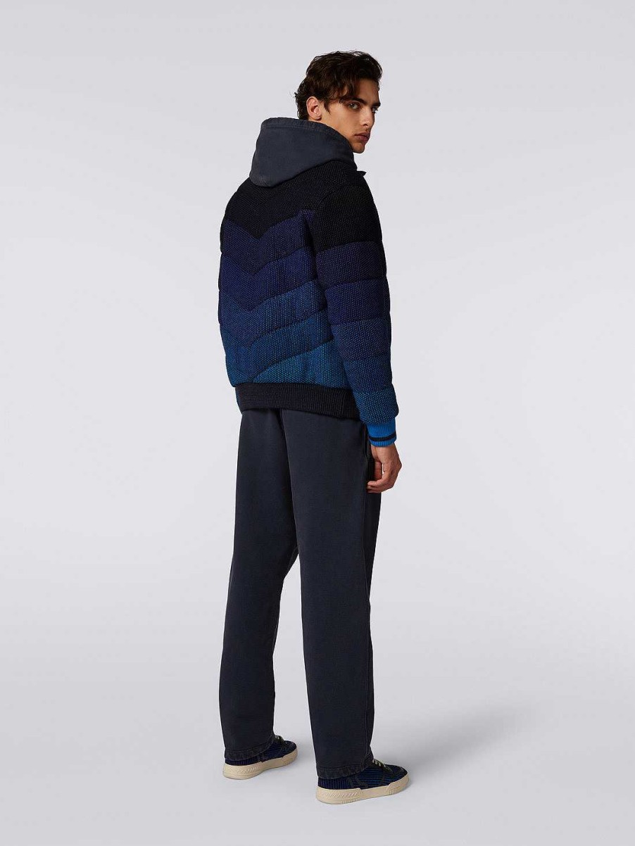 Uomini Missoni Vestiario | Bomber In Misto Cotone Imbottito Degrade Nero Blu