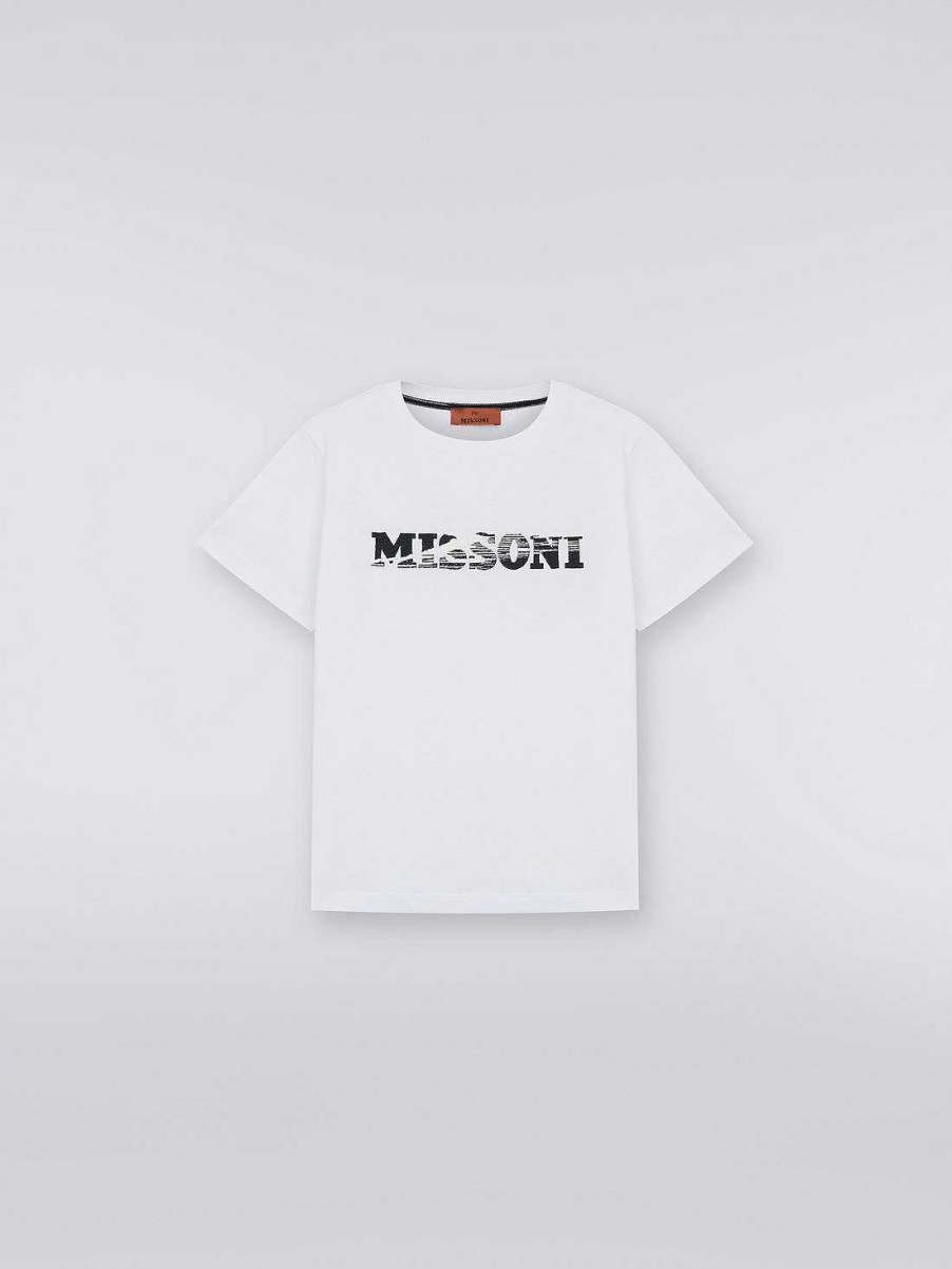 Ragazzo (4-14 Anni) Missoni | T-Shirt In Cotone A Maniche Corte Con Logo Bianco