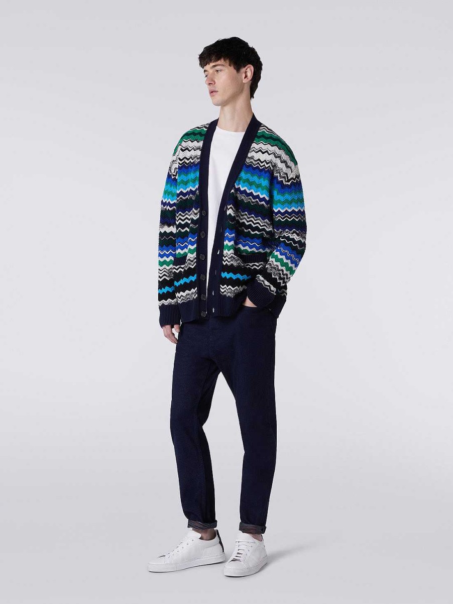 Uomini Missoni Maglieria | Cardigan In Chevron Di Misto Lana Multicolore