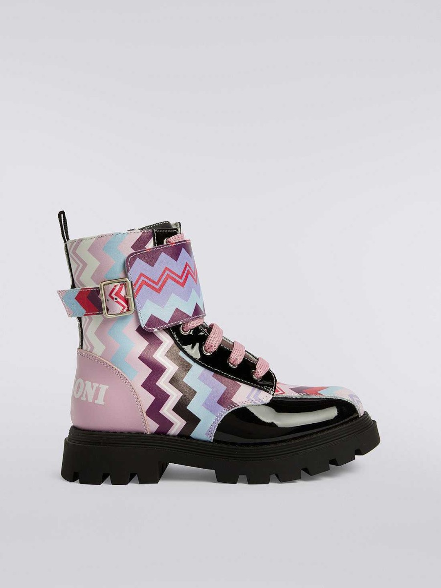 Ragazza (4-14 Anni) Missoni | Stivali Con Stampa Zigzag E Inserti In Vernice Multicolore