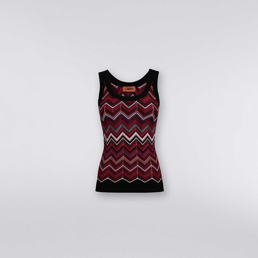 Donne Missoni T-Shirt E Top | Canotta In Misto Viscosa Chevron Multicolore