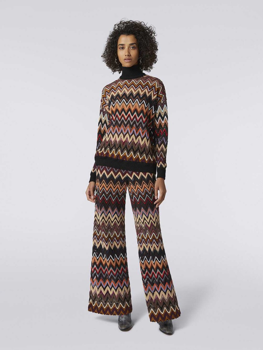 Donne Missoni Maglieria | Maglione Oversize A Collo Alto In Misto Lana Chevron Multicolore