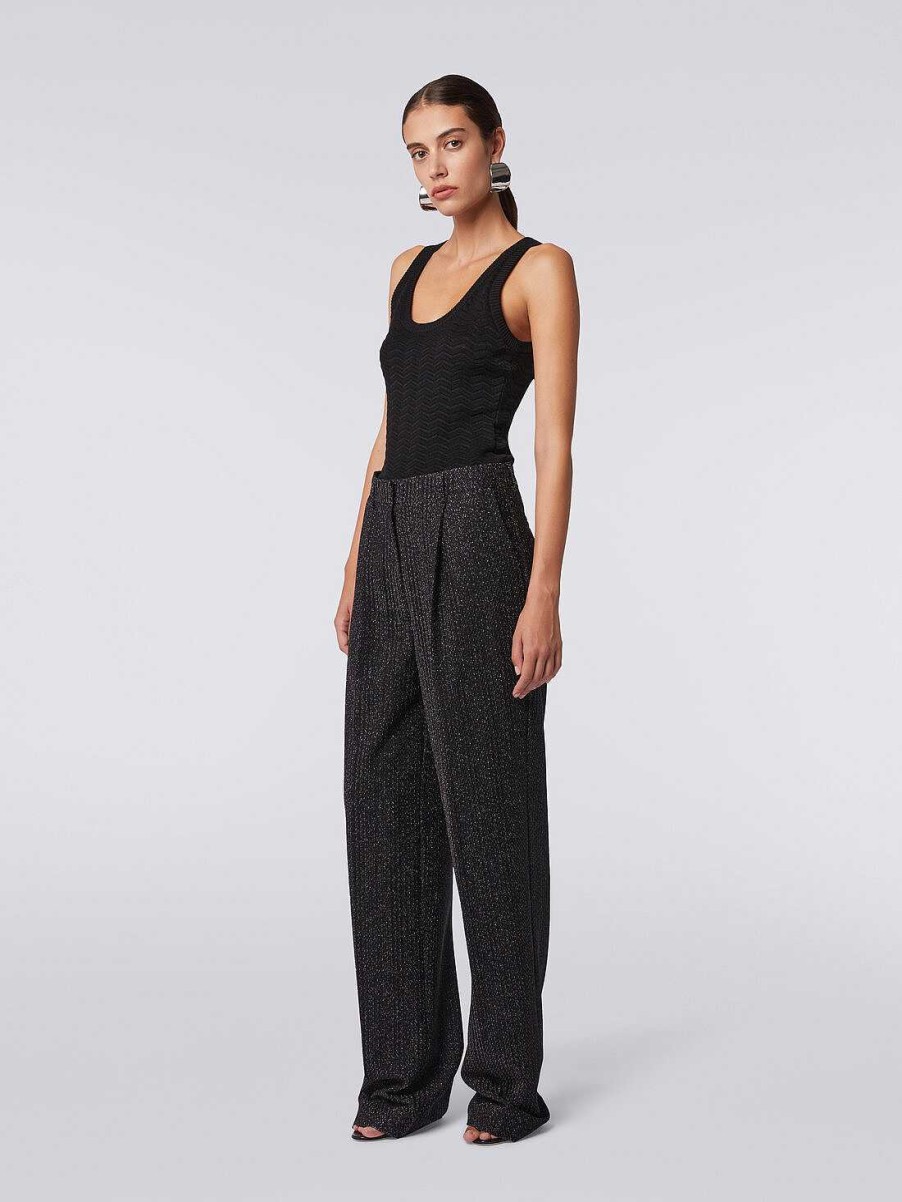 Donne Missoni Pantaloni | Pantaloni In Misto Viscosa Lame Nero