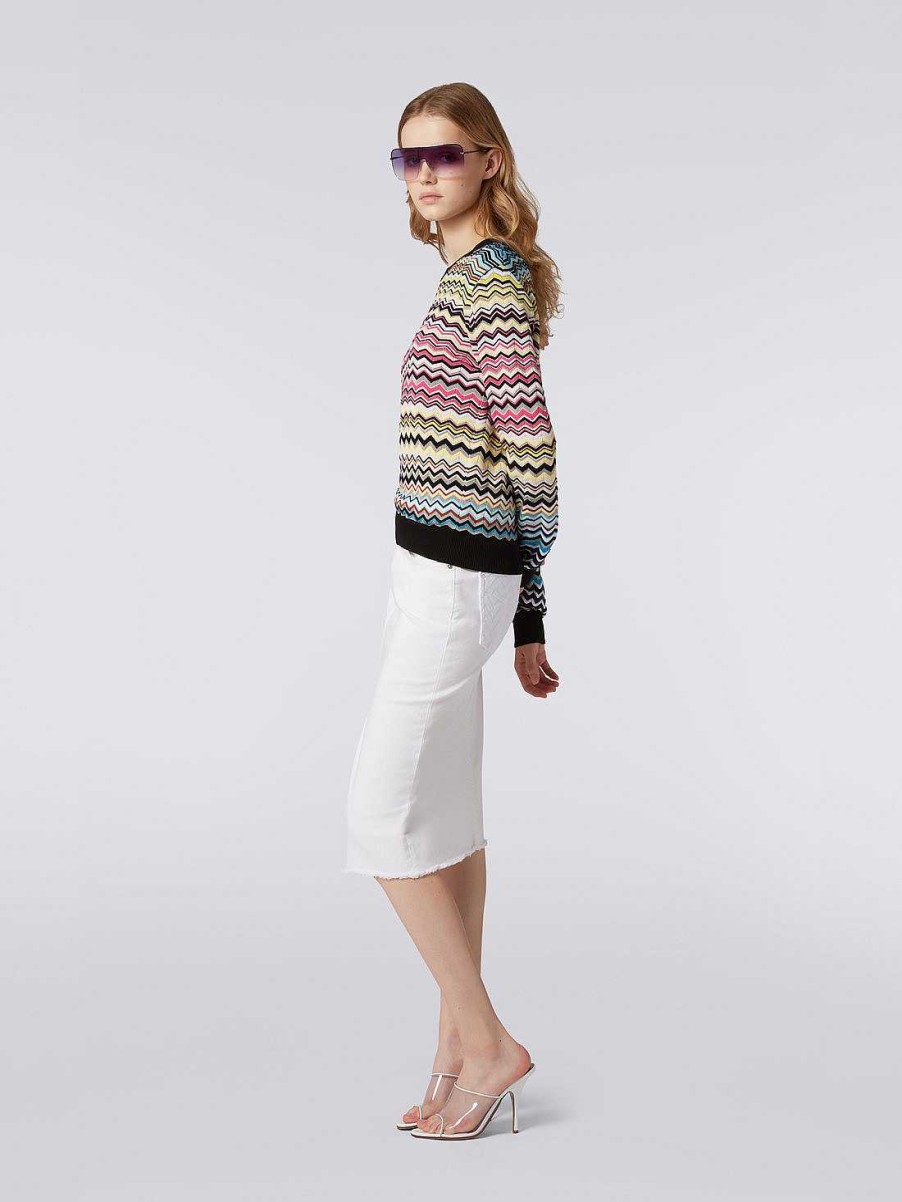 Donne Missoni Maglieria | Maglia Girocollo In Cotone E Viscosa Chevron Multicolore