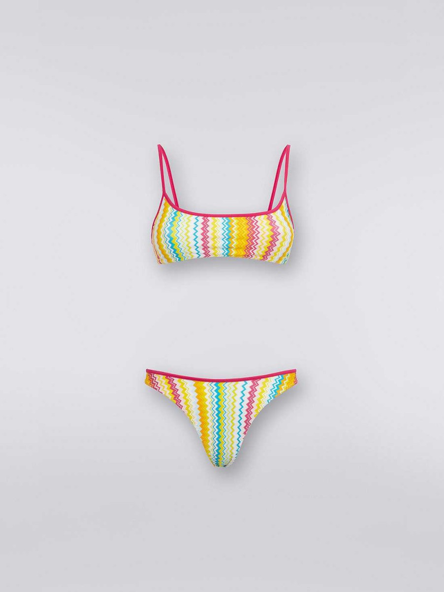 Donne Missoni Costumi Da Bagno | Bikini In Misto Nylon Con Stampa Zigzag Multicolore