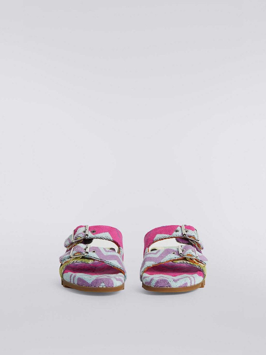 Donne Missoni Accessori | Sandali Bassi Con Doppia Fascia In Spugna A Zig Zag Multicolore