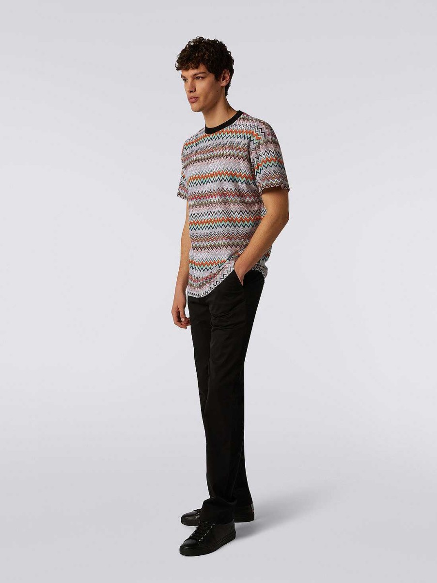 Uomini Missoni Polo E Magliette | T-Shirt Girocollo In Cotone E Viscosa A Zig Zag Multicolore