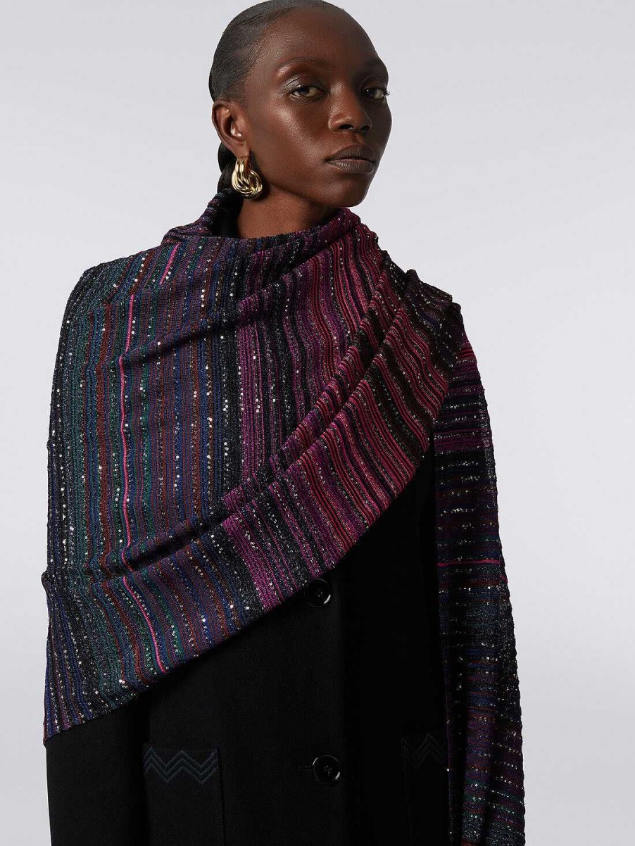 Donne Missoni Sciarpe E Foulard | Stola In Misto Viscosa Rigata Con Paillettes Multicolore