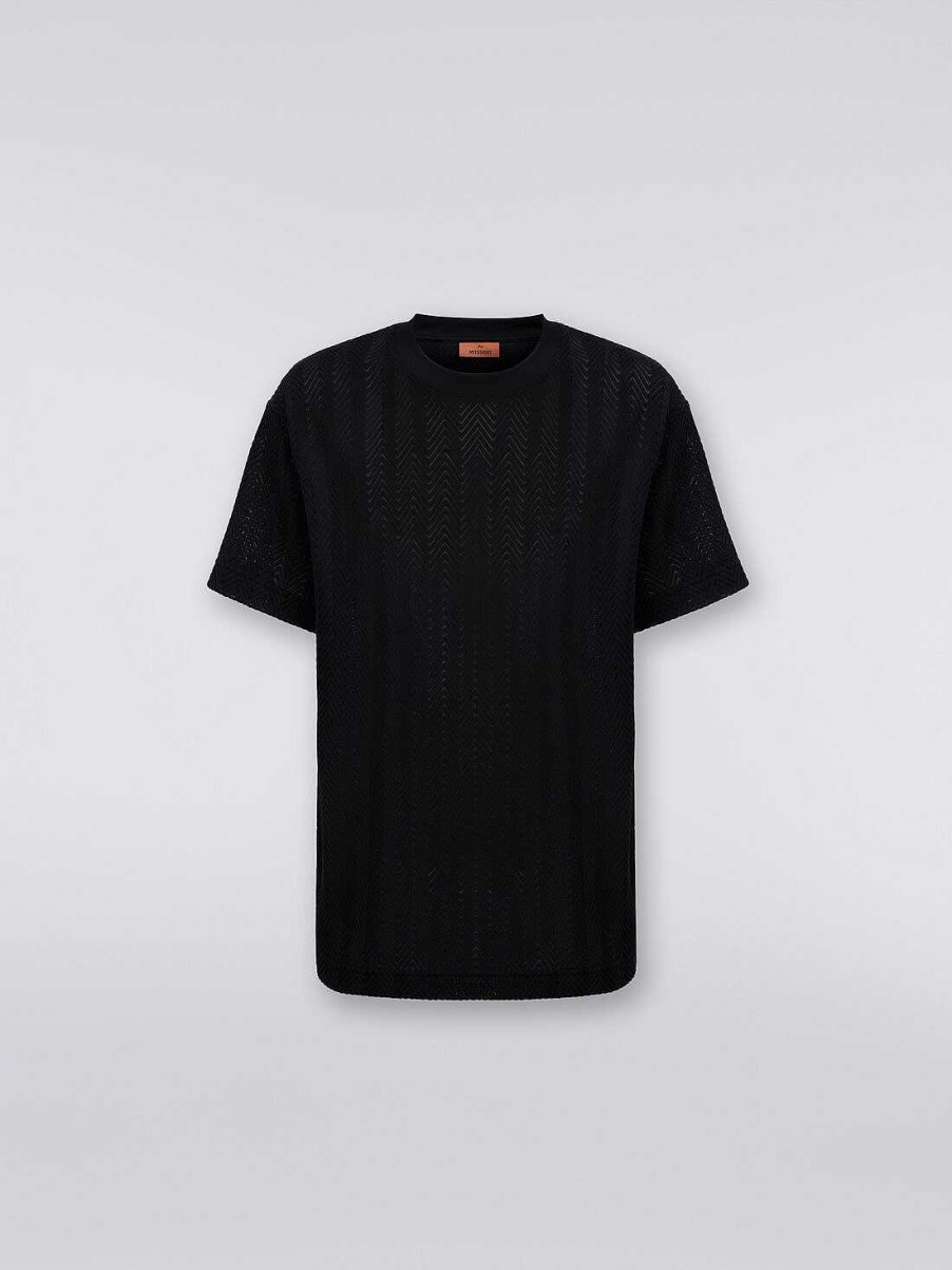 Uomini Missoni Polo E Magliette | T-Shirt Girocollo In Viscosa E Cotone Chevron Nero