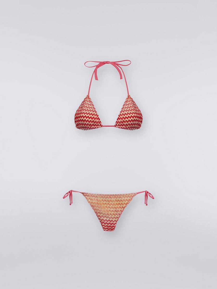 Donne Missoni Costumi Da Bagno | Bikini In Tulle Zig Zag Multicolore Rosa