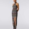 Donne Missoni Vestiti | Abito Con Scollo Americano In Misto Lana Lame A Zig Zag Multicolore